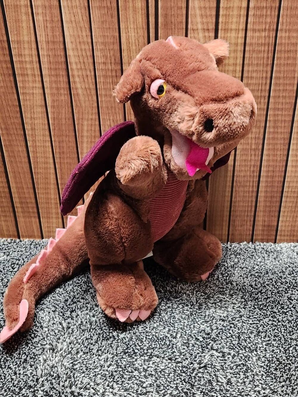 Dakin Dragon Plush 1983 Stuffed Animal 10" Burgundy Pink Red Mauve 80s Kids #A73